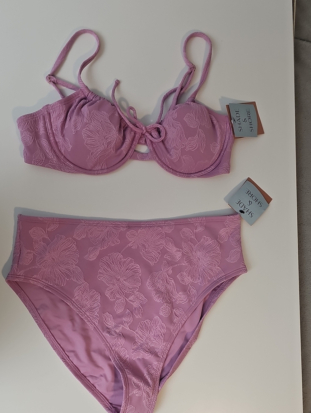 Shade & Shore Women's L / 36C Jacquard Lilac Floral Underwire Bikini Set